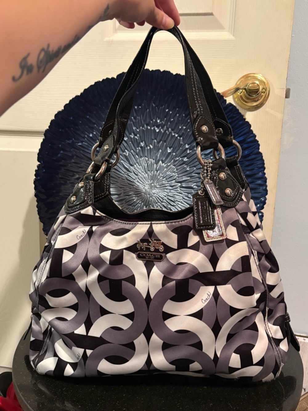 Coach Madison Maggie 3 Compartment Shoulder Bag Op Art Interlocking Cs